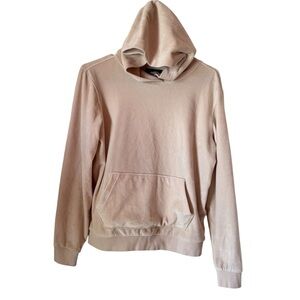Roots Velour Hoodie Sweatshirt Beige Tan XS